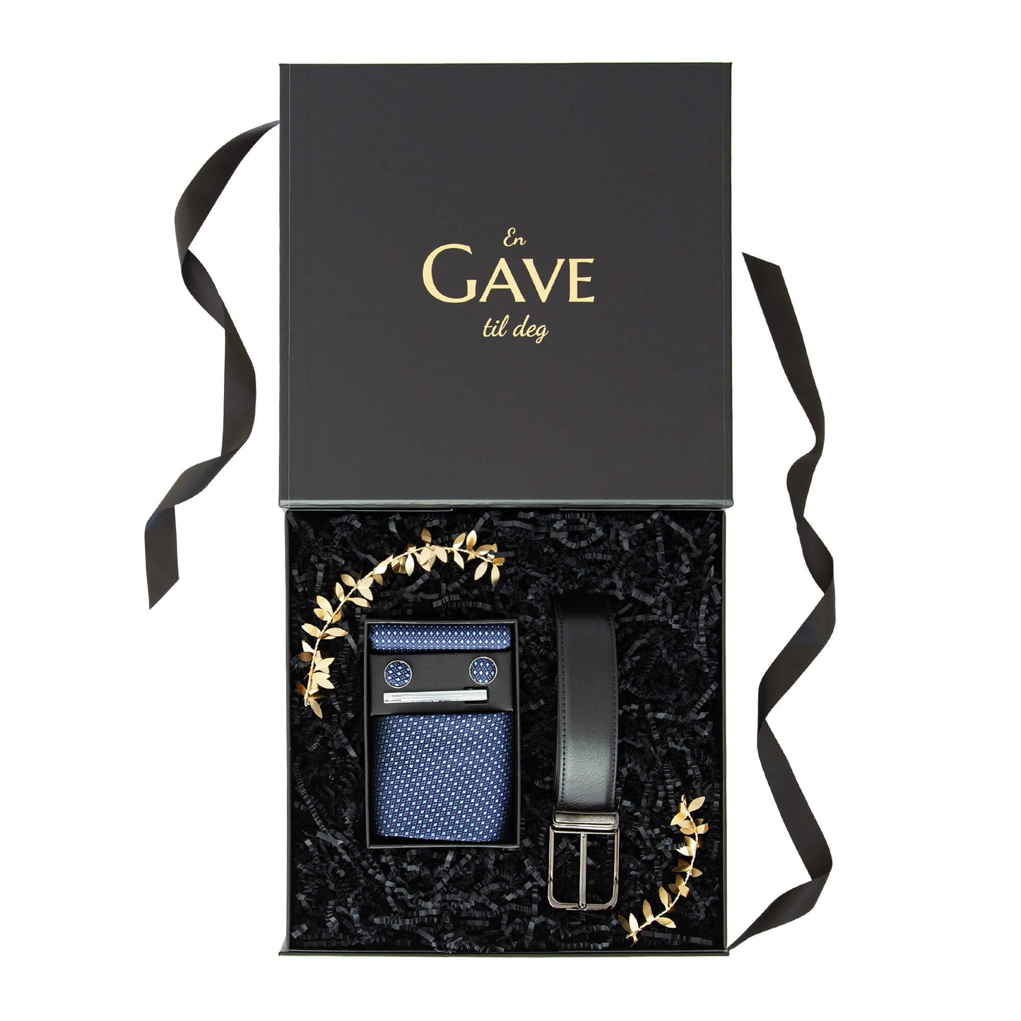 Perfekt gave til han med belte og slipsett i en premium gaveeske.