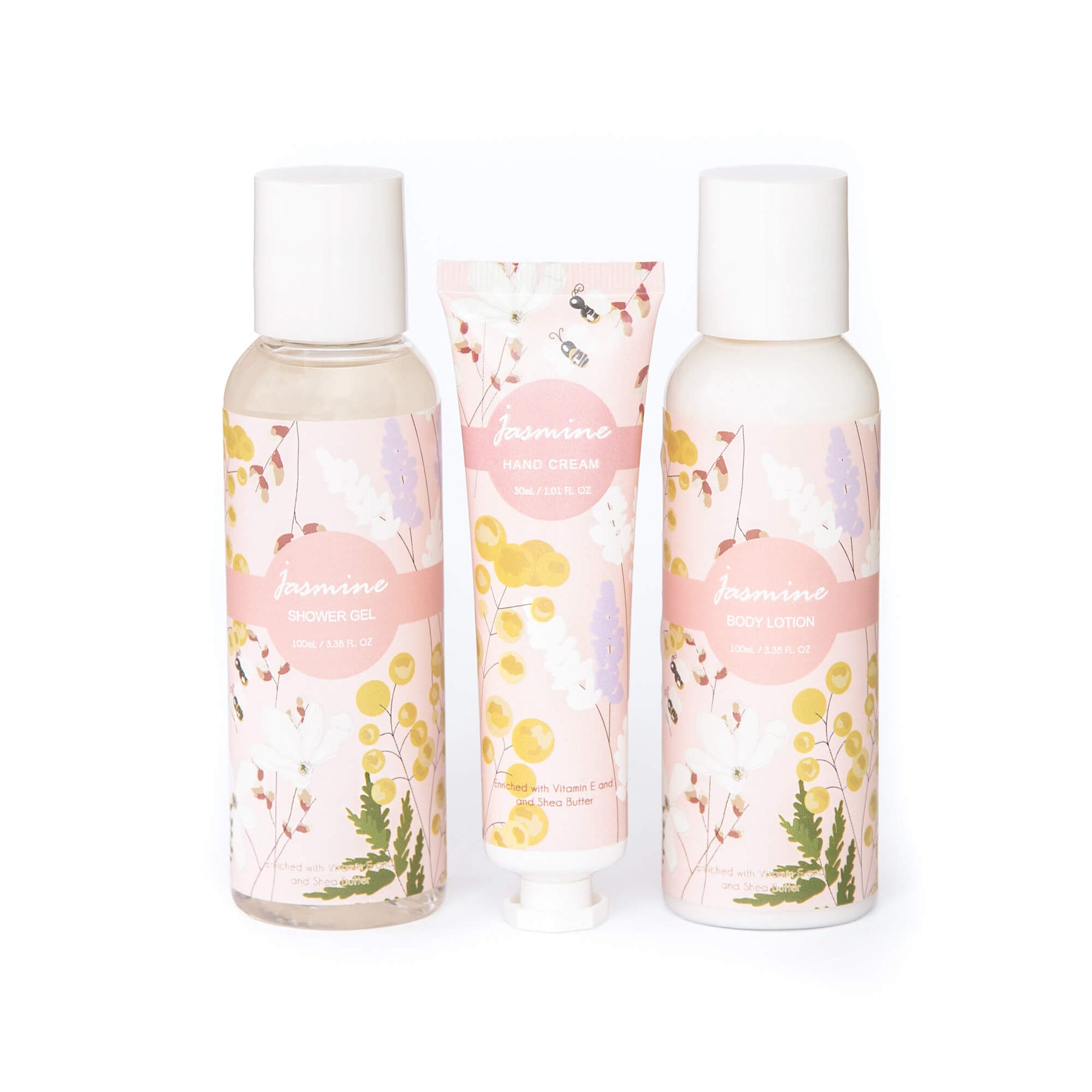 Såpesett bestående av dusjsåpe, bodylotion og håndkrem i duften Jasmine