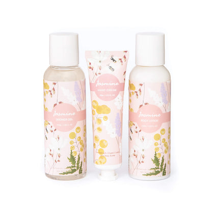 Såpesett bestående av dusjsåpe, bodylotion og håndkrem i duften Jasmine
