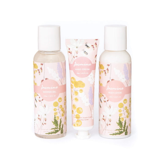 Såpesett bestående av dusjsåpe, bodylotion og håndkrem i duften Jasmine