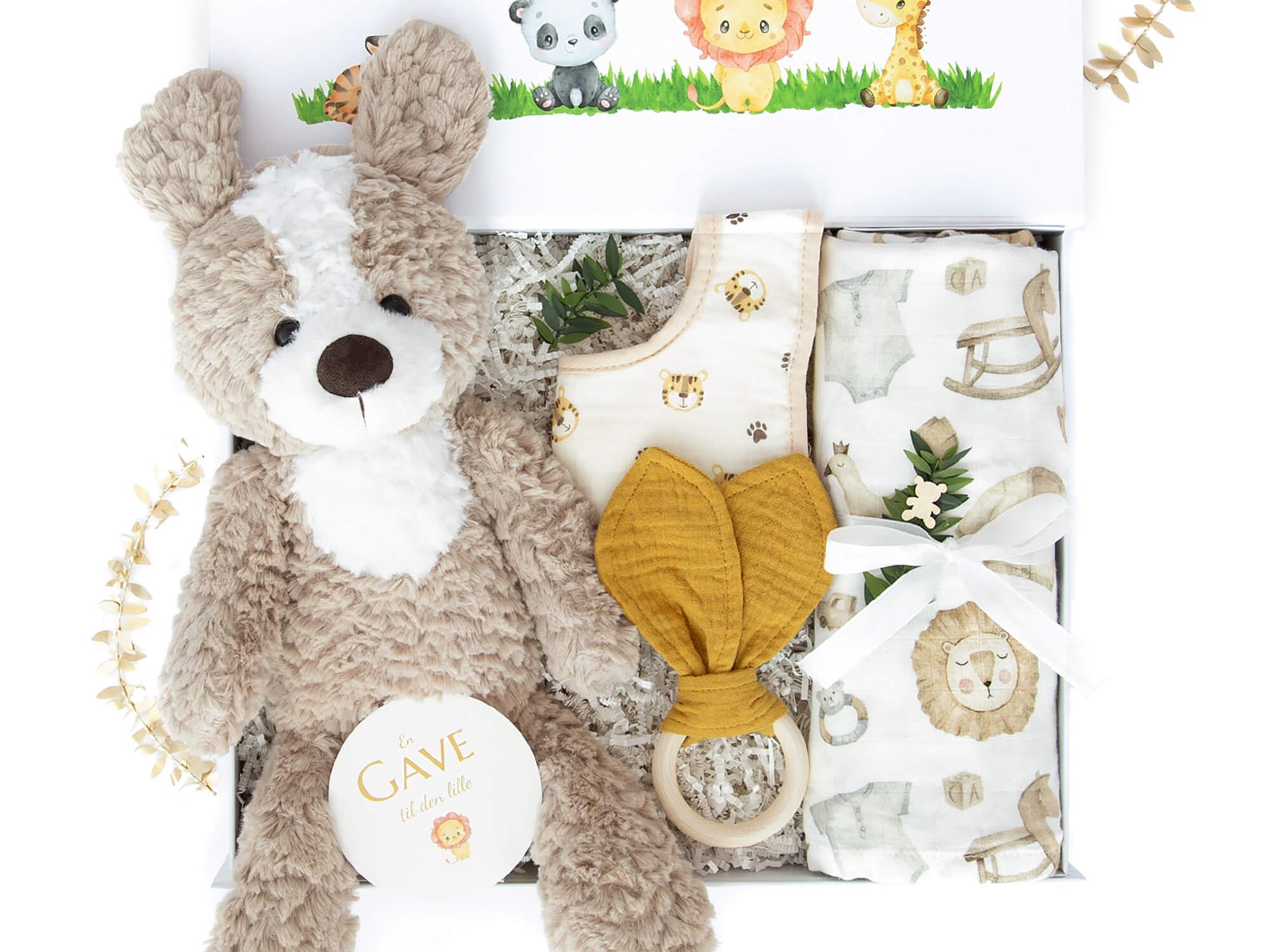 Eksklusiv gaveeske designet for baby med kvalitetsprodukter som passer perfekt som gave til den nyfødte.