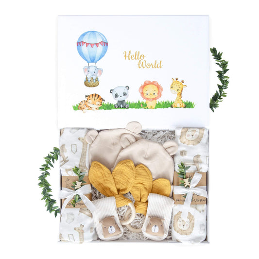 Gaveeske med masse fine babyartikler som passer til de som har tvillinger på vei.