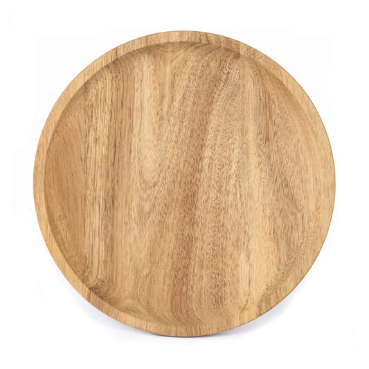 Rundt serveringsfat i akasietre med opphøyd kant